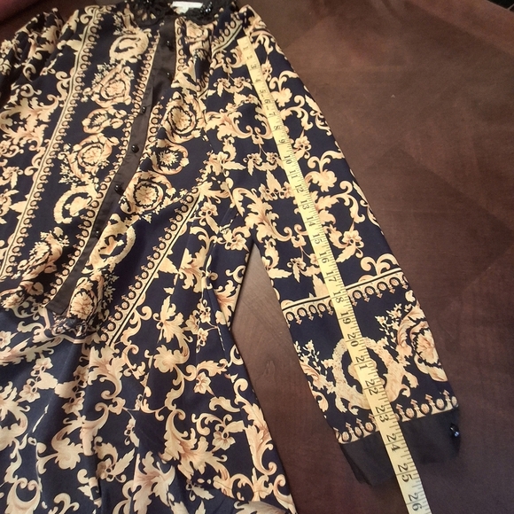 Pastel Button High-Low Gold/Black Long Sleeve Blouse Tunic Top Women Size Large - Picture 14 of 14